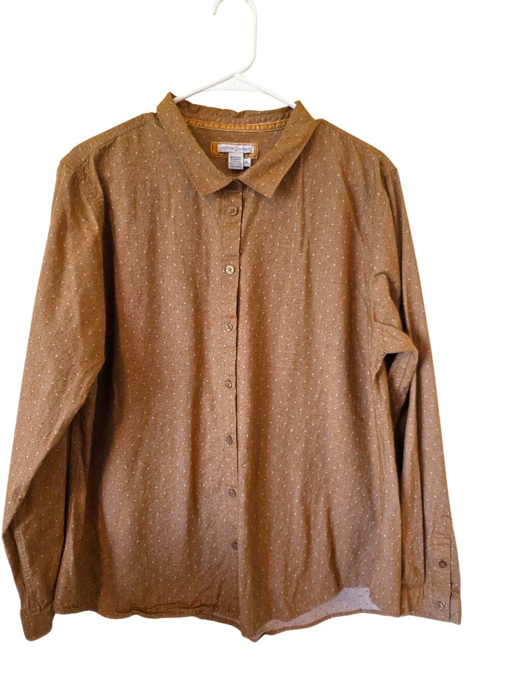 Carbon2Cobalt Womens Tucker Shirt Button Front Size XL Brown Polka Dot